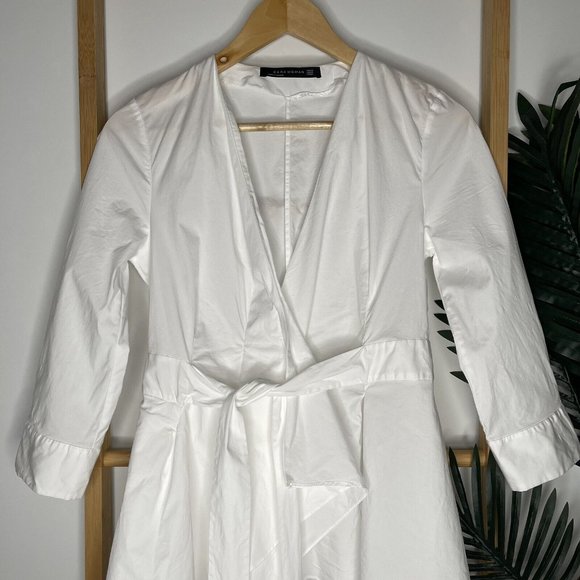 SOLD Zara White Asymmetric Tunic Top Size XS Wrap Tie Draped 3/4 Sleeve Cotton - Picture 5 of 12